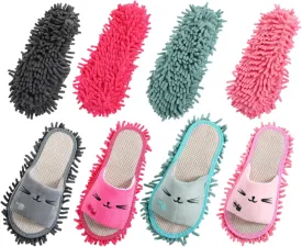 4 Pairs Washable Mop Slippers Chenille Mopping Slippers for Men Women Floor Cleaning Detachable Microfiber Dust Removal Absorbent Cleaning Mop Shoes for Living Room Bedroom Bathroom Kitchen Medium