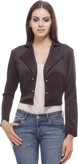 AOL Women's Regular Fit Open Neck Cropped Blazer