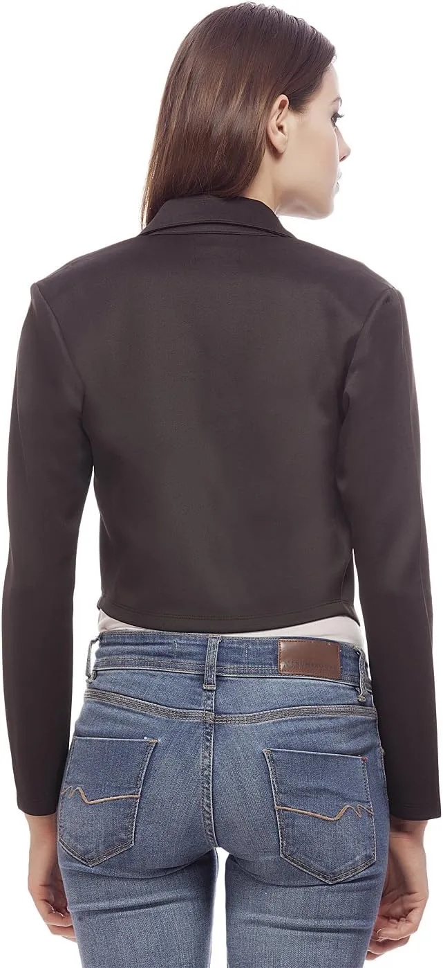 AOL Women's Regular Fit Open Neck Cropped Blazer