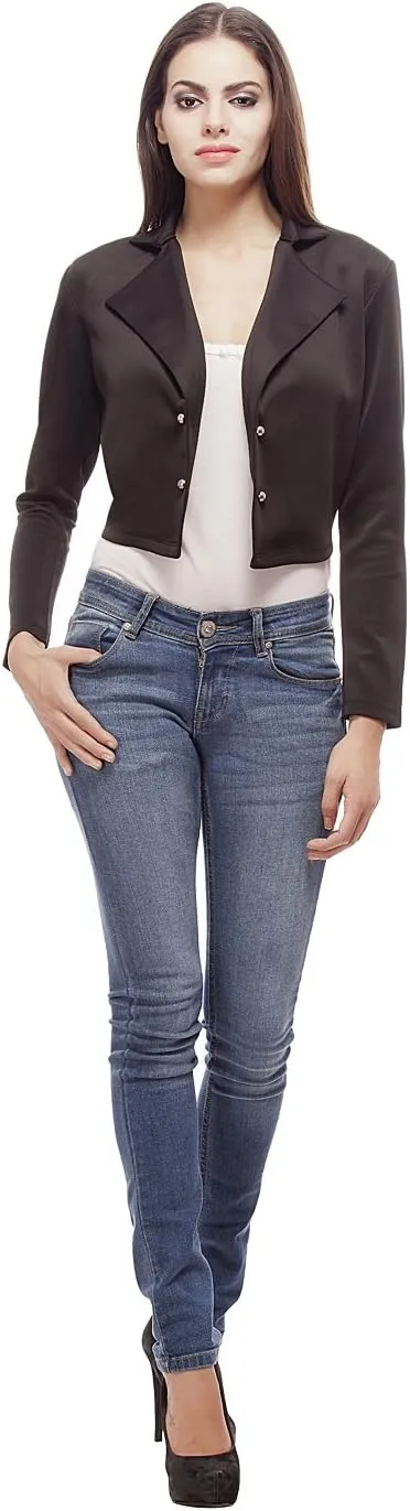 AOL Women's Regular Fit Open Neck Cropped Blazer
