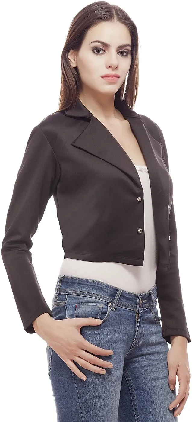 AOL Women's Regular Fit Open Neck Cropped Blazer