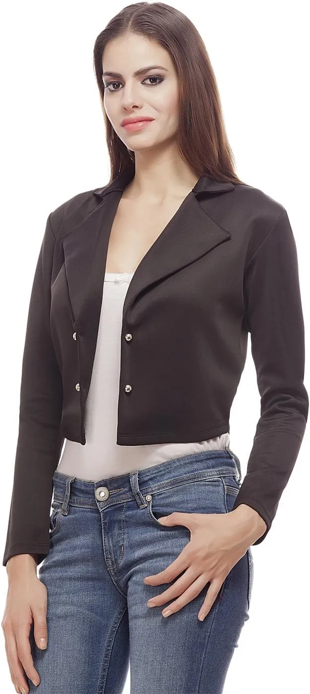 AOL Women's Regular Fit Open Neck Cropped Blazer