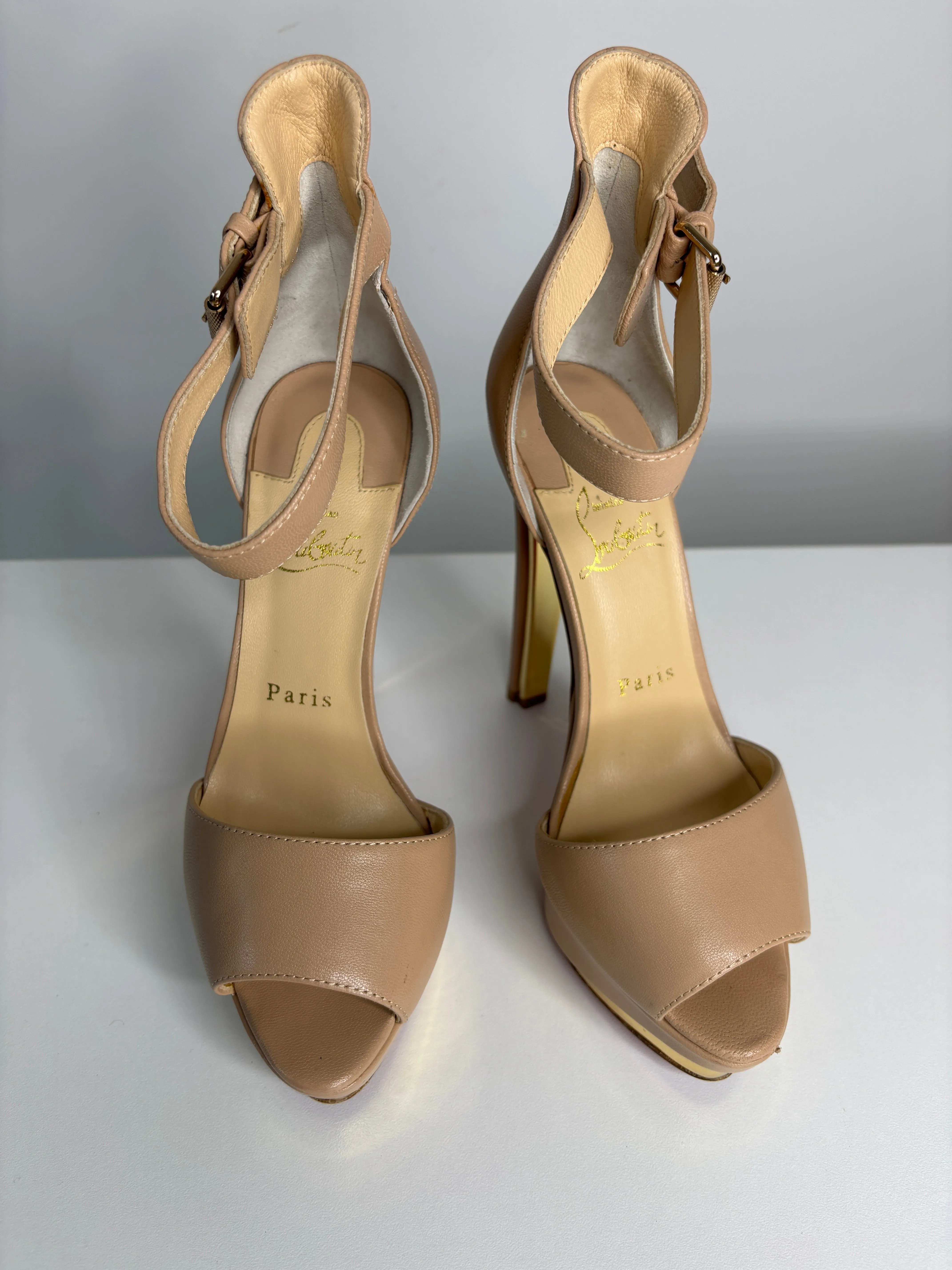Christian Louboutin Tuctopen Nude Leather Platform Heels 37 UK4 - Preloved