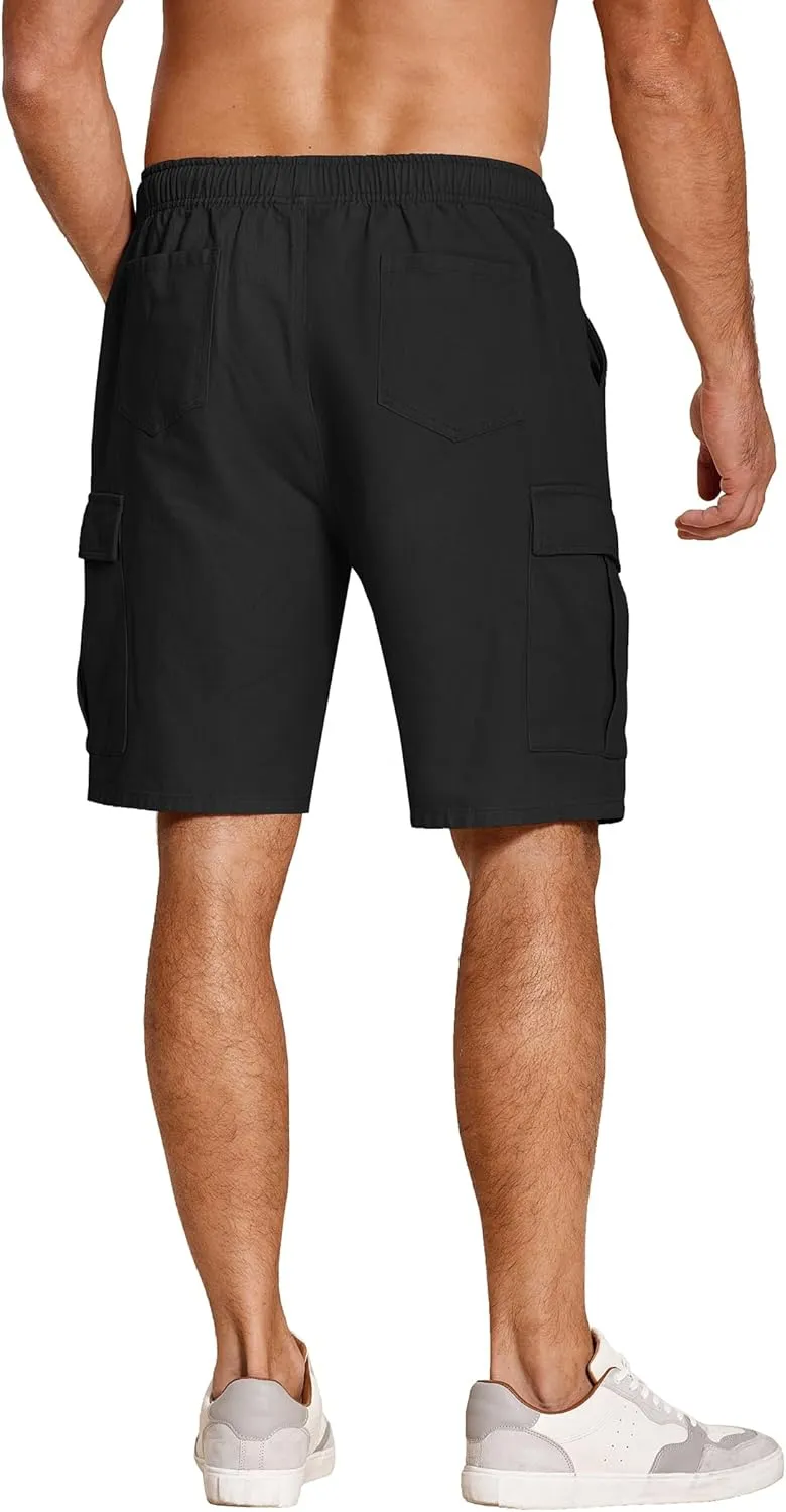 COOFANDY Men's Cargo Shorts Elastic Waist Relaxed Fit Cotton Casual Outdoor Lightweight Work Shorts with Multi Pockets