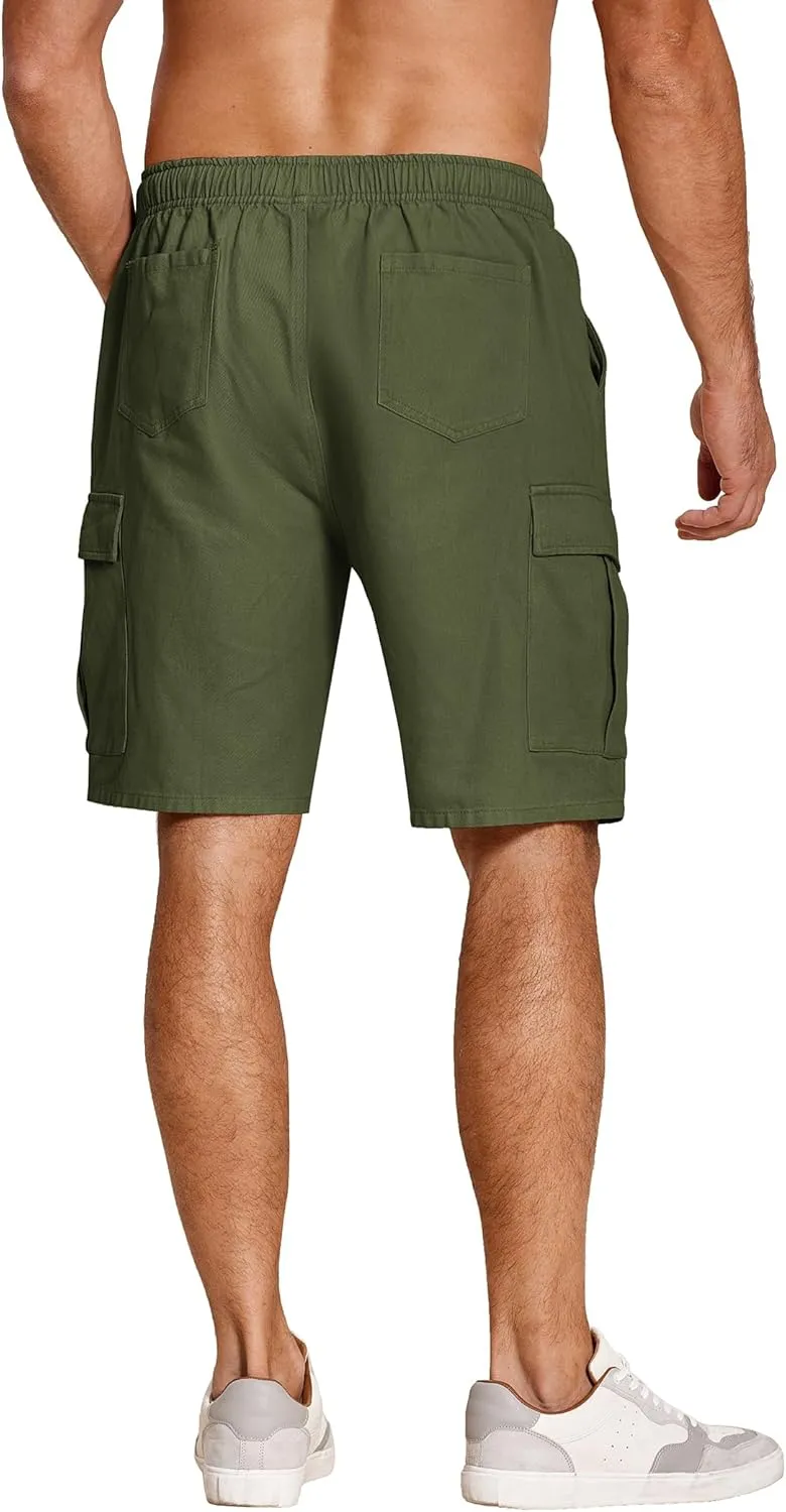 COOFANDY Men's Cargo Shorts Elastic Waist Relaxed Fit Cotton Casual Outdoor Lightweight Work Shorts with Multi Pockets