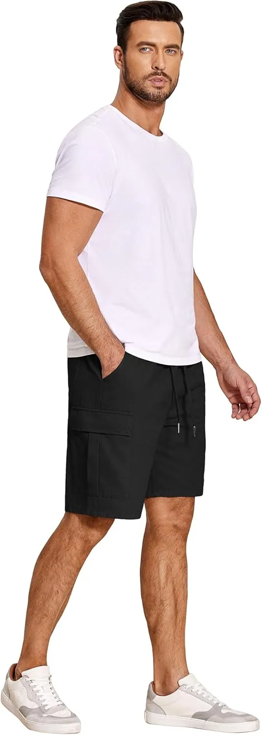 COOFANDY Men's Cargo Shorts Elastic Waist Relaxed Fit Cotton Casual Outdoor Lightweight Work Shorts with Multi Pockets