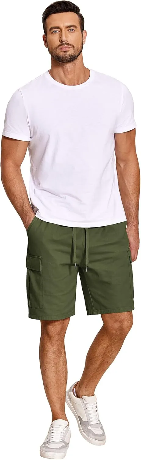 COOFANDY Men's Cargo Shorts Elastic Waist Relaxed Fit Cotton Casual Outdoor Lightweight Work Shorts with Multi Pockets