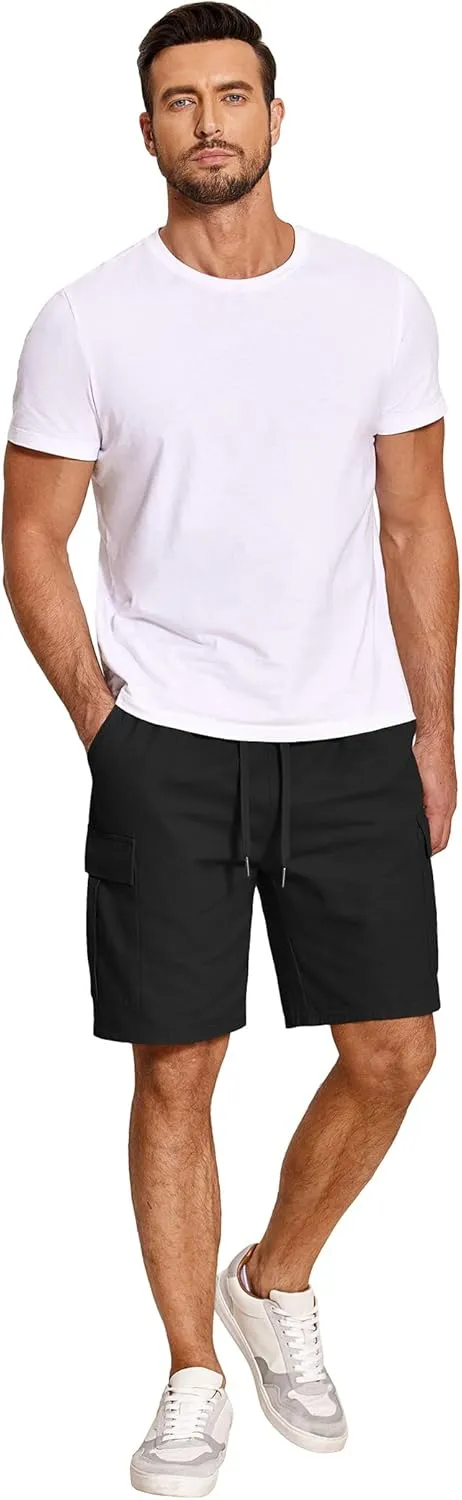 COOFANDY Men's Cargo Shorts Elastic Waist Relaxed Fit Cotton Casual Outdoor Lightweight Work Shorts with Multi Pockets