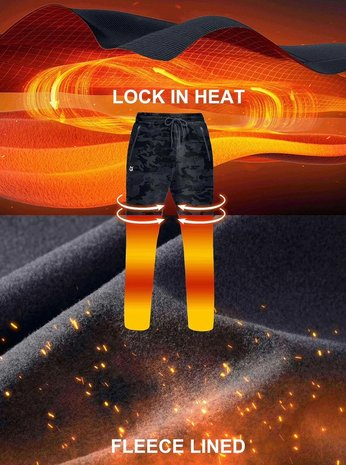 G Gradual Men's Fleece Lined Winter Pants with 3 Zipper Pockets Warm Athletic Joggers Workout Running Sweatpants for Men