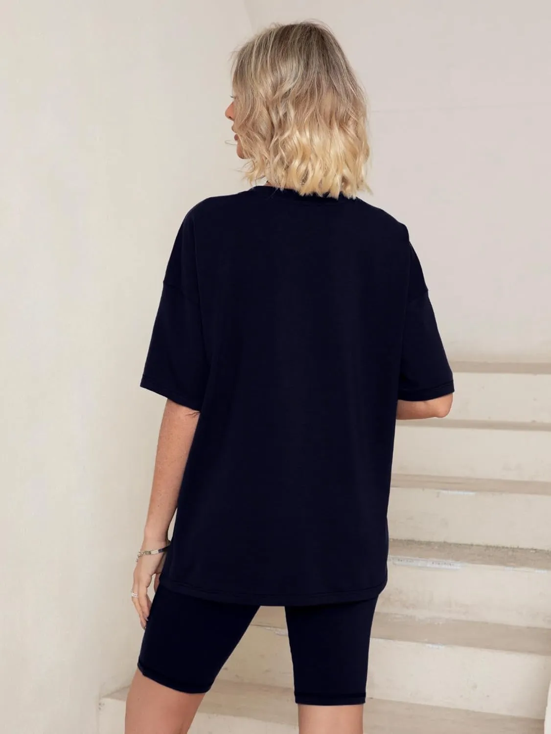 Glamaker Women 2 Piece Outfit sets Casual Oversized T-Shirt Tops Biker Shorts Workout Sports Tracksuit