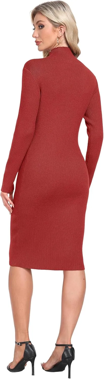 GRECERELLE Womens 2025 Fall & Winter Outfits Sweater Dress Mock Neck Long Sleeve Slim Fit Ribbed Knit Bodycon Midi Dress