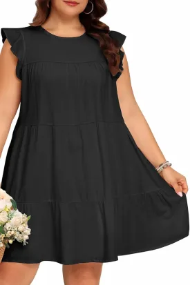 Holipick Women's Plus Size Summer Dresses Casual Short Dress Babydoll Ruffle Sleeve Swing Flowy Sleeveless Tunic Dress