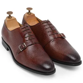 Italia Leather Stingray Texture Monxfords (Burgundy Brown)