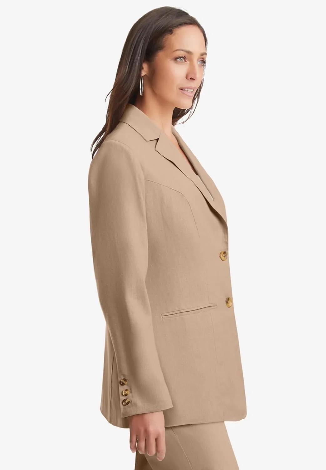 Jessica London Women's Plus Size Casual Long Sleeve Linen Blazer Jacket with Pockets