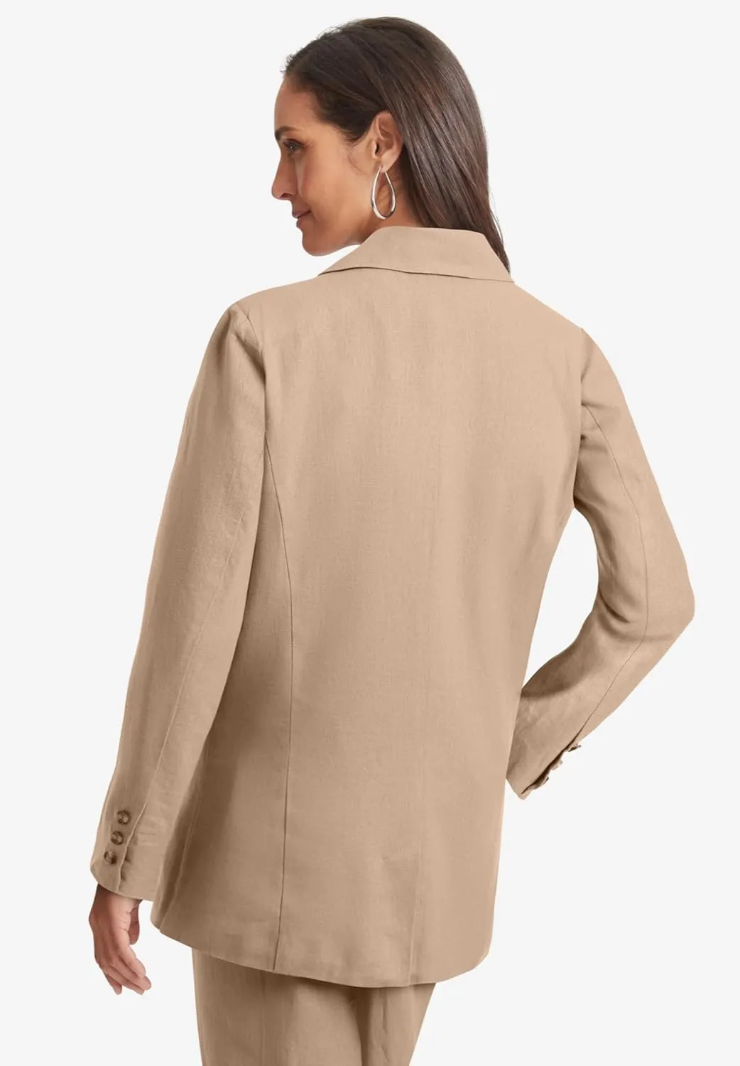 Jessica London Women's Plus Size Casual Long Sleeve Linen Blazer Jacket with Pockets