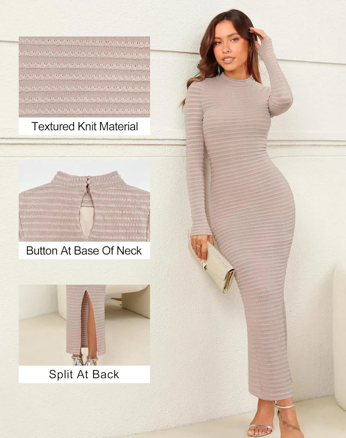 Kranda Women's 2025 Spring Sweater Dress Long Sleeve High Neck Slim Fit Casual Formal Long Bodycon Knit Winter Maxi Dress