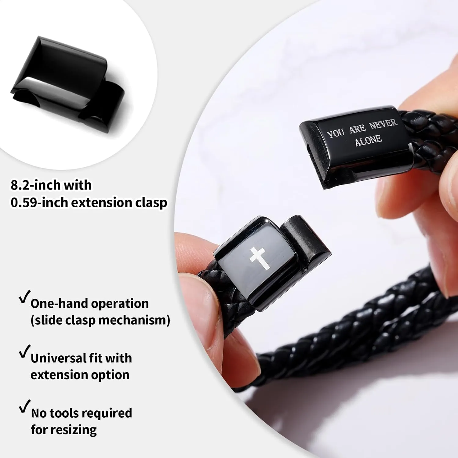 Leather Cross Bracelet for Men Christian Bible Verse Black Stainless Steel Bracelet, Inspirational Birthday Christian Graduation Gifts Ideas for Soulmate Boyfriend Man Dad Husband Grandson Son