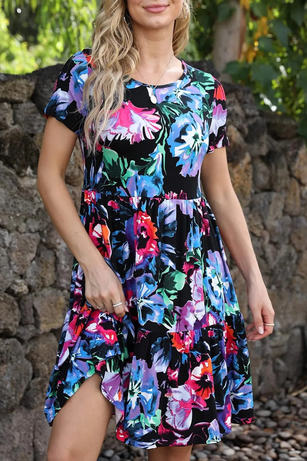 levaca Womens Summer Casual Dresses Beach Coverup Loose Short Sleeve T Shirt Dress 2025 Midi Outfit Sundress