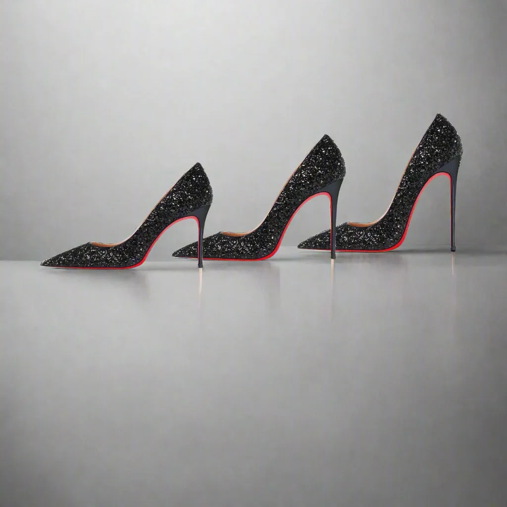 Luxury Women's Glitter Red Bottom High Heels with Pointed Toe