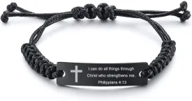 MEALGUET Religious Bible Verse Bracelet Scripture Quotes Inspirational Bracelet Faith Christian Adjustable Cord Stainless Steel Encourage ID Bracelets for Men Women, Customized Gift
