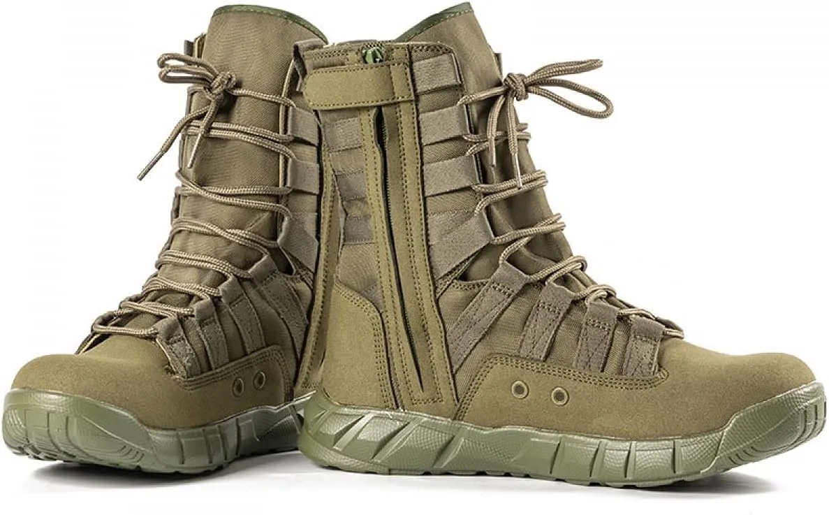 Men's Lightweight 8 inch Military Tactical Combat Swat Beige Boots Trekking Hiking Backpacking Mountaineering Outdoor Jungle Boots With Zipper-ZD02