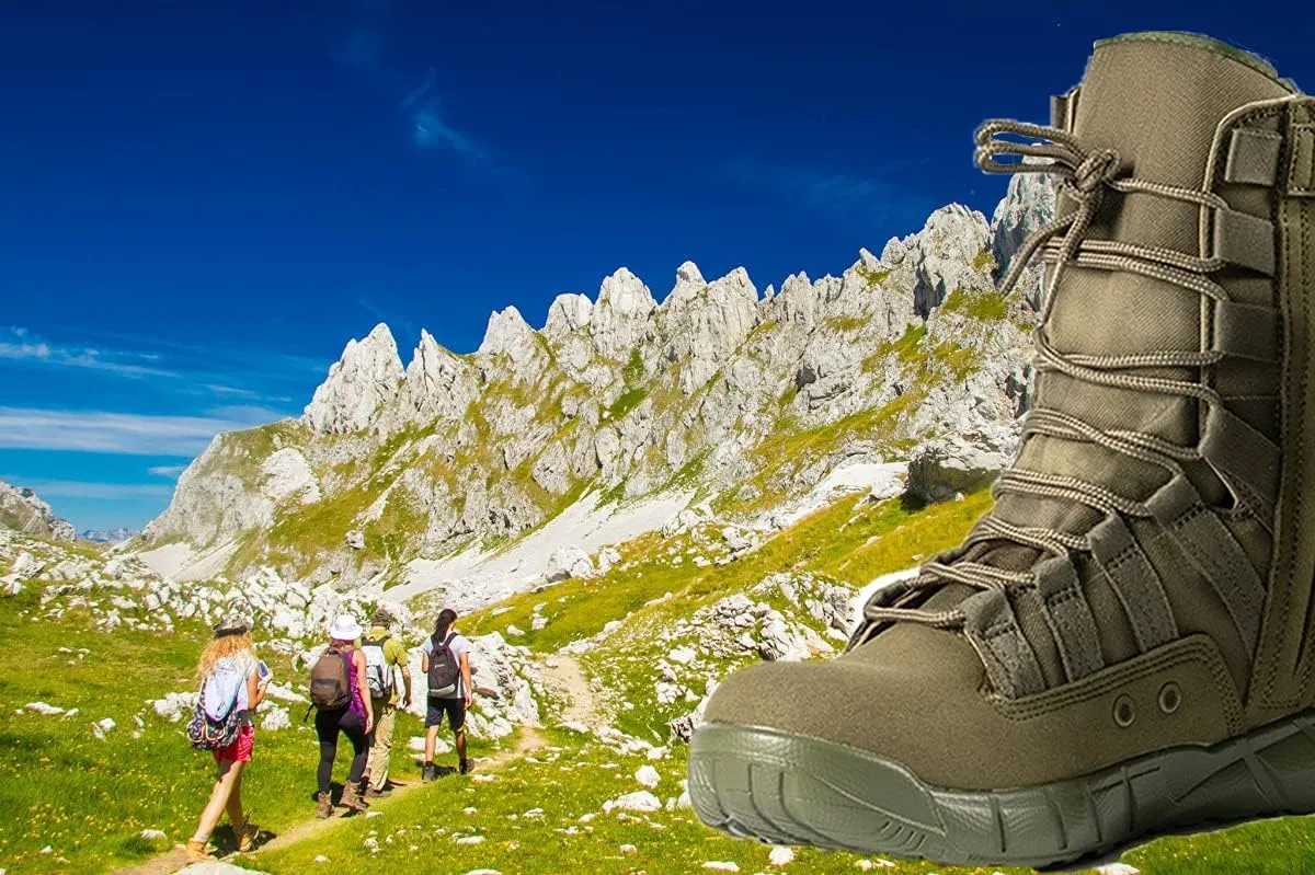 Men's Lightweight 8 inch Military Tactical Combat Swat Beige Boots Trekking Hiking Backpacking Mountaineering Outdoor Jungle Boots With Zipper-ZD02