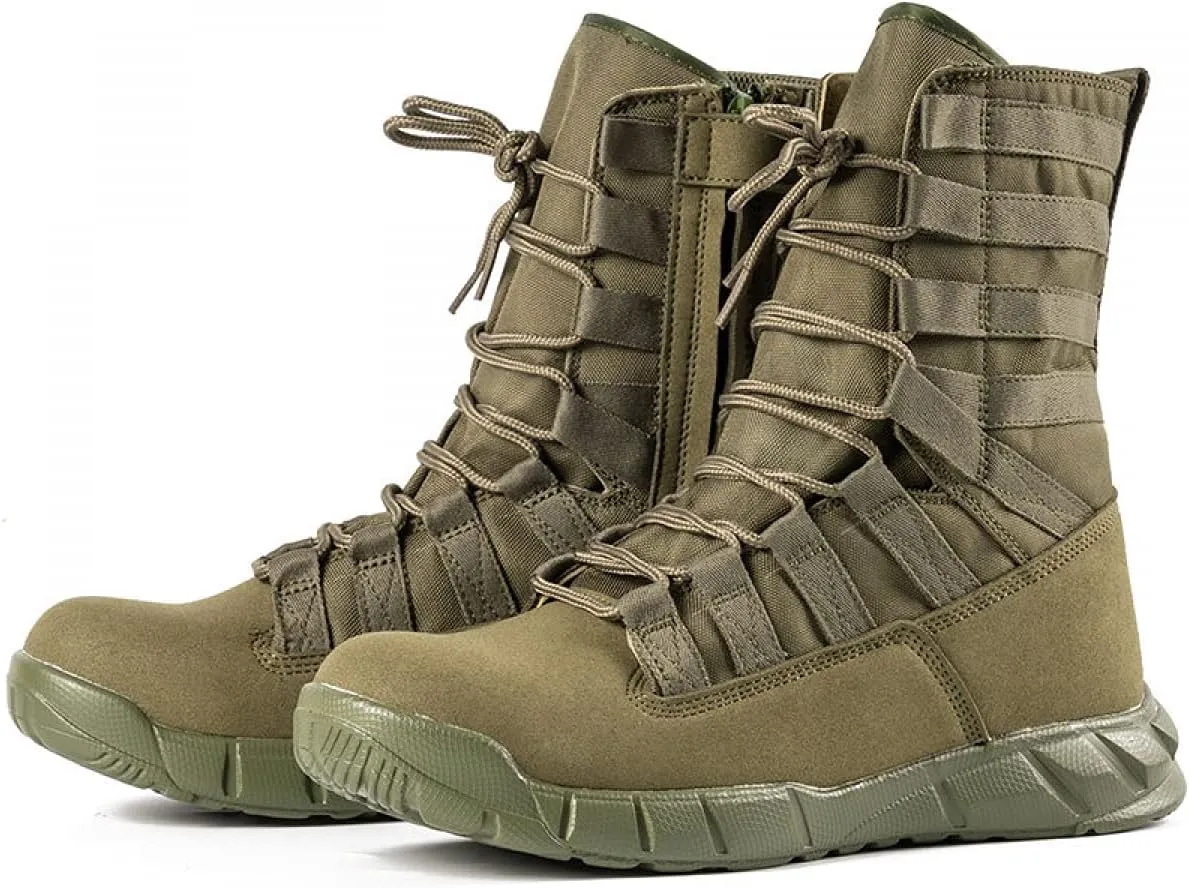 Men's Lightweight 8 inch Military Tactical Combat Swat Beige Boots Trekking Hiking Backpacking Mountaineering Outdoor Jungle Boots With Zipper-ZD02