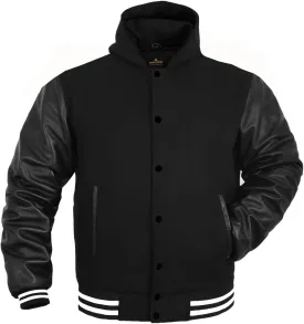 Men's Varsity Jacket Genuine Leather Sleeve and Wool Blend Letterman Boys College Varsity Jackets XS-5XL