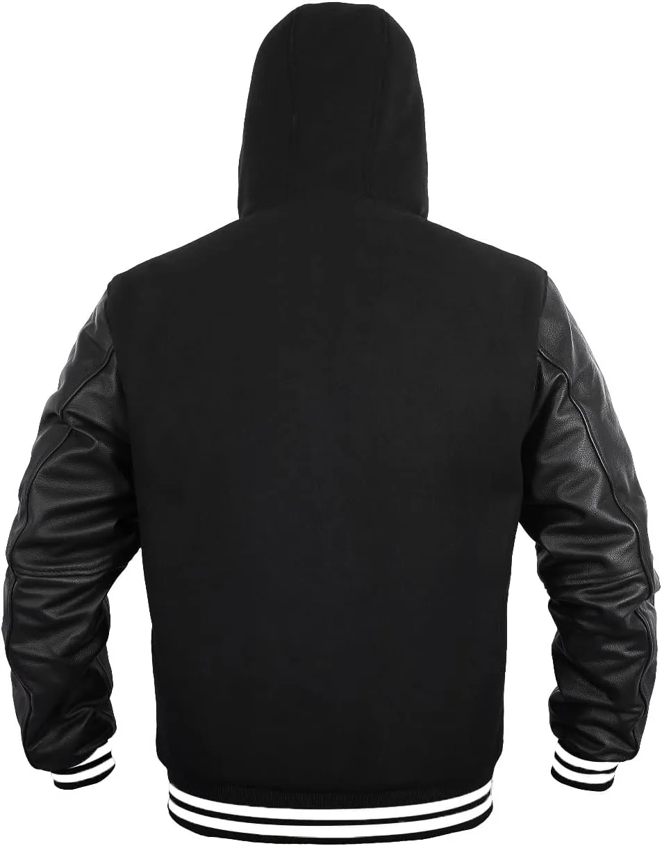 Men's Varsity Jacket Genuine Leather Sleeve and Wool Blend Letterman Boys College Varsity Jackets XS-5XL