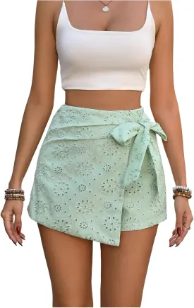 Milumia Women's Summer Wrap Tie Skirt Eyelet Knot Side Boho High Waist Skirts Shorts Skort