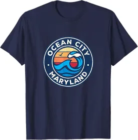 Ocean City Maryland MD Vintage Nautical Waves Design T-Shirt