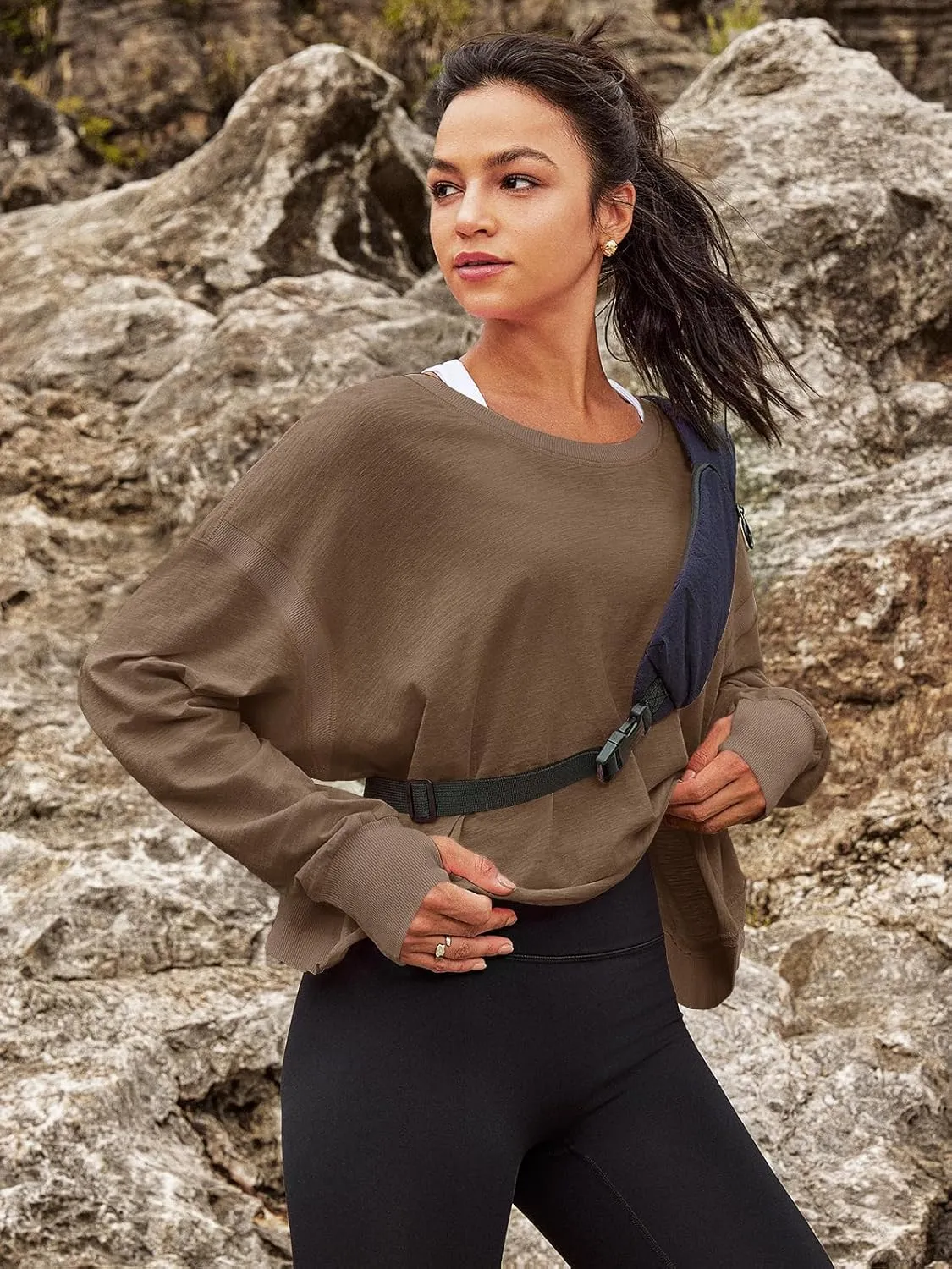 Panadila Womens Open Back Workout Top Long Sleeve Athletic Shirts Casual Crop Running Tee Y2k Yoga