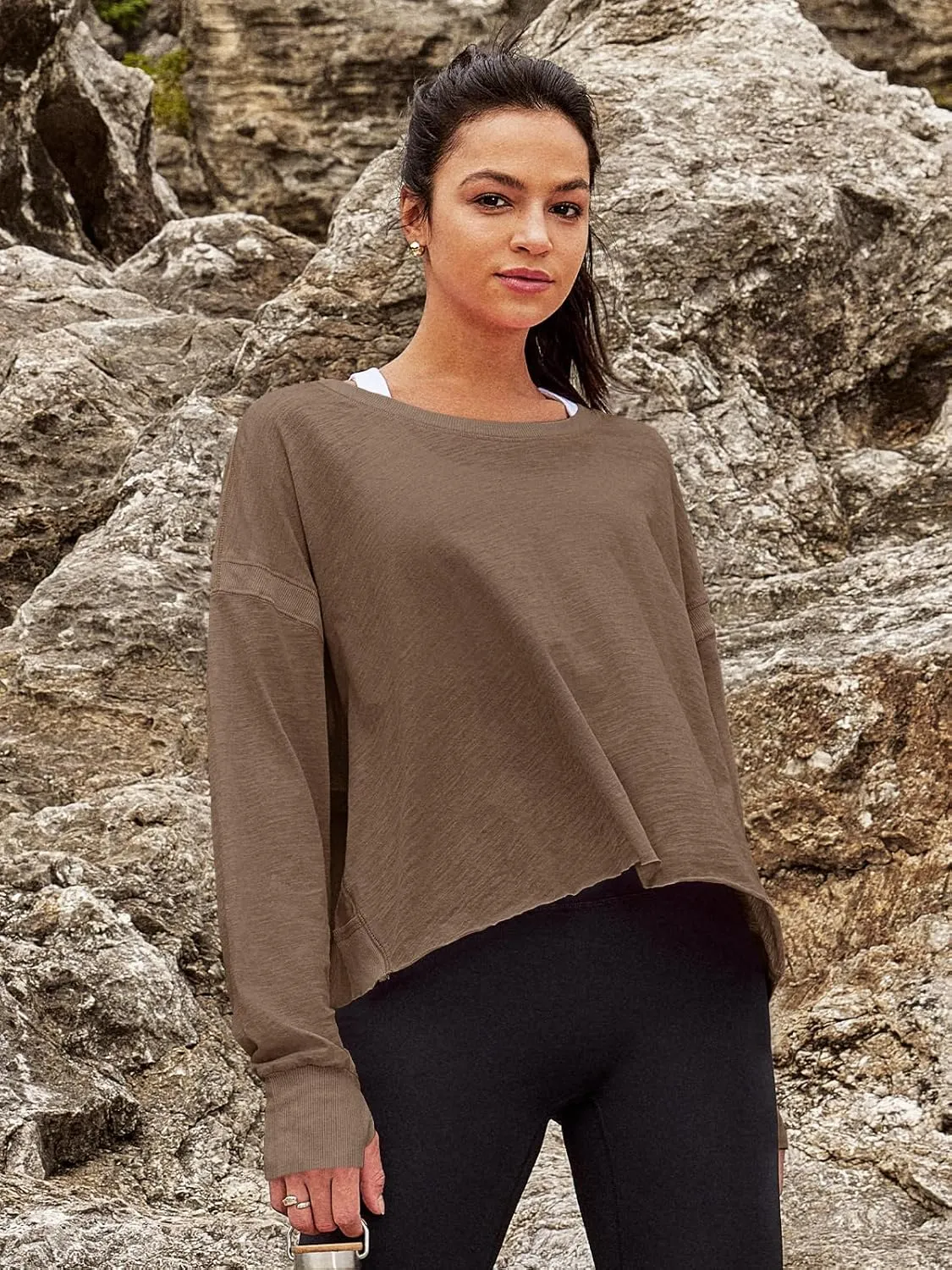 Panadila Womens Open Back Workout Top Long Sleeve Athletic Shirts Casual Crop Running Tee Y2k Yoga