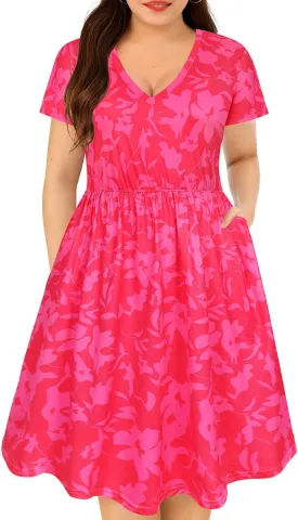 RITERA Plus Size Dresses for Curvy Women Summer Spring Womens Dress V Neck Short Sleeve Casual Dress with Pockets XL-5XL