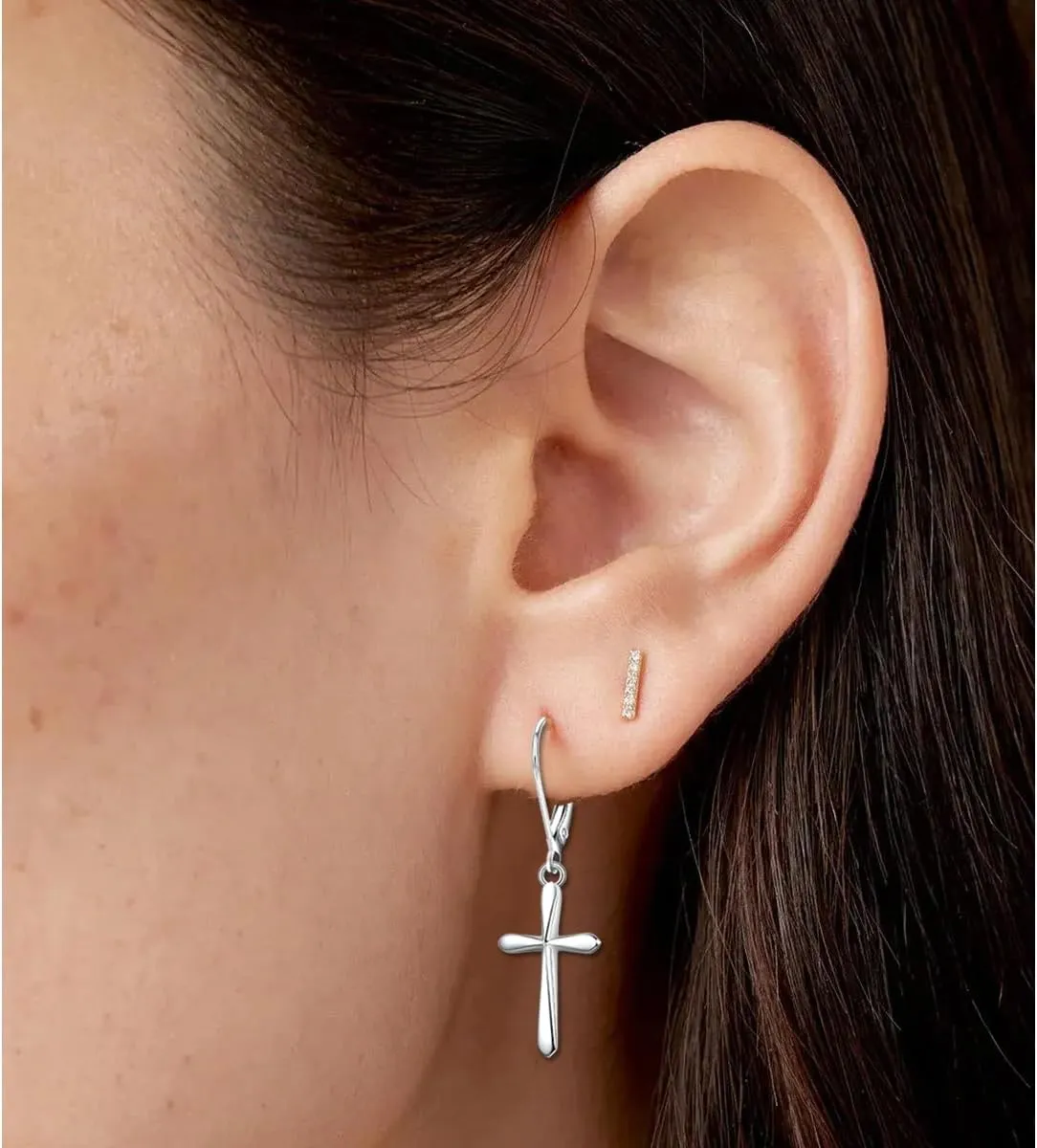 Rnivida 925 Sterling Silver Cross Dangle Drop Earrings for Women