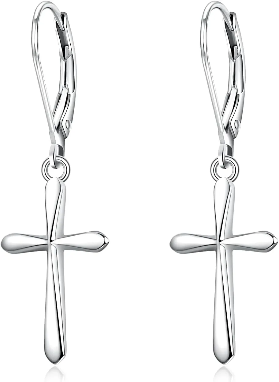 Rnivida 925 Sterling Silver Cross Dangle Drop Earrings for Women