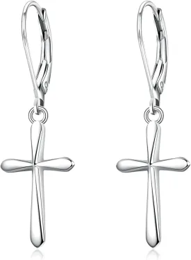 Rnivida 925 Sterling Silver Cross Dangle Drop Earrings for Women