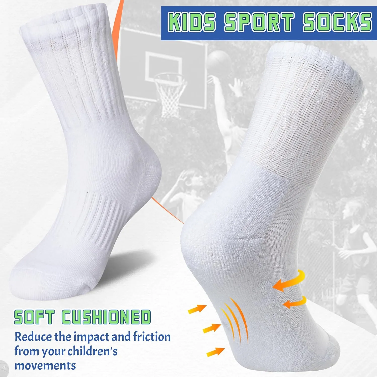 SeeyAN Kids Socks Boys Crew Athletic Half Cushioned Cotton Sport Running Arch Support Breathable Socks 6 Pairs
