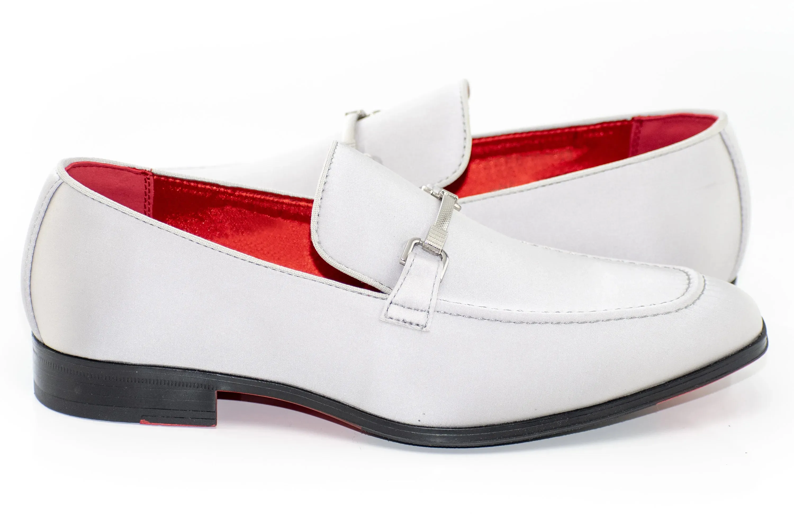 Silver Satin Apron-Toe Bit Loafer