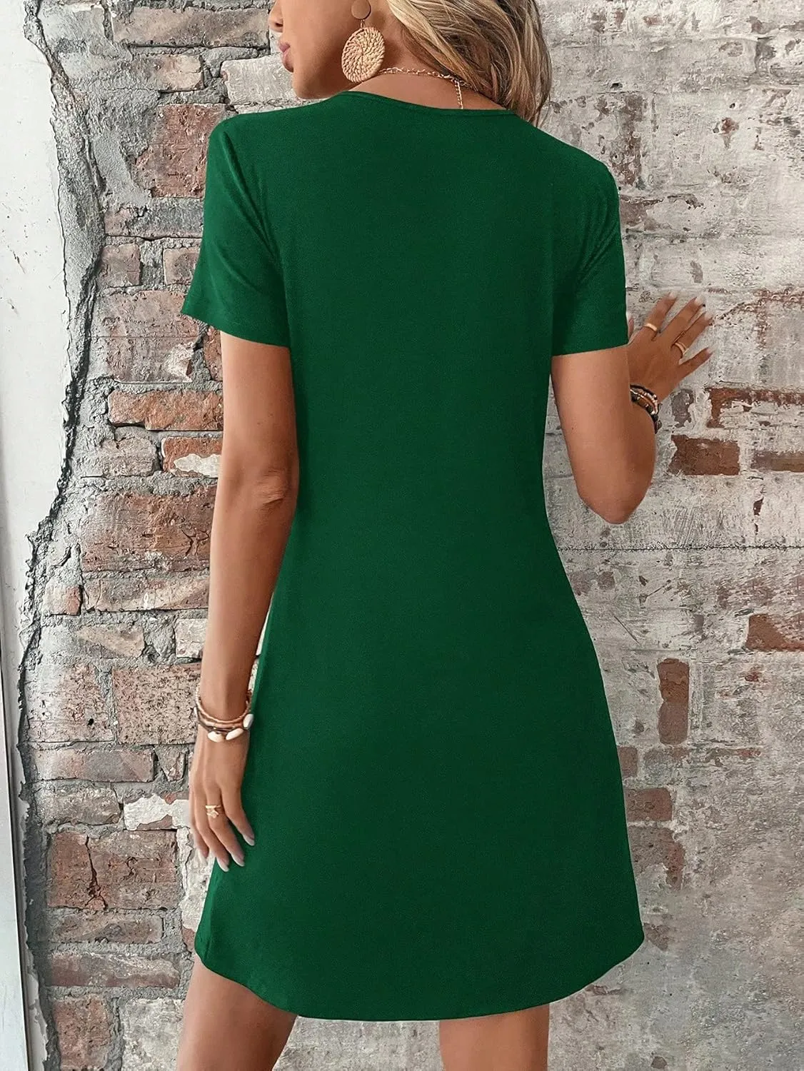 SweatyRocks Women's Casual Short Sleeve V Neck Tee Shirt Dress Twist Front A Line Short Dresses