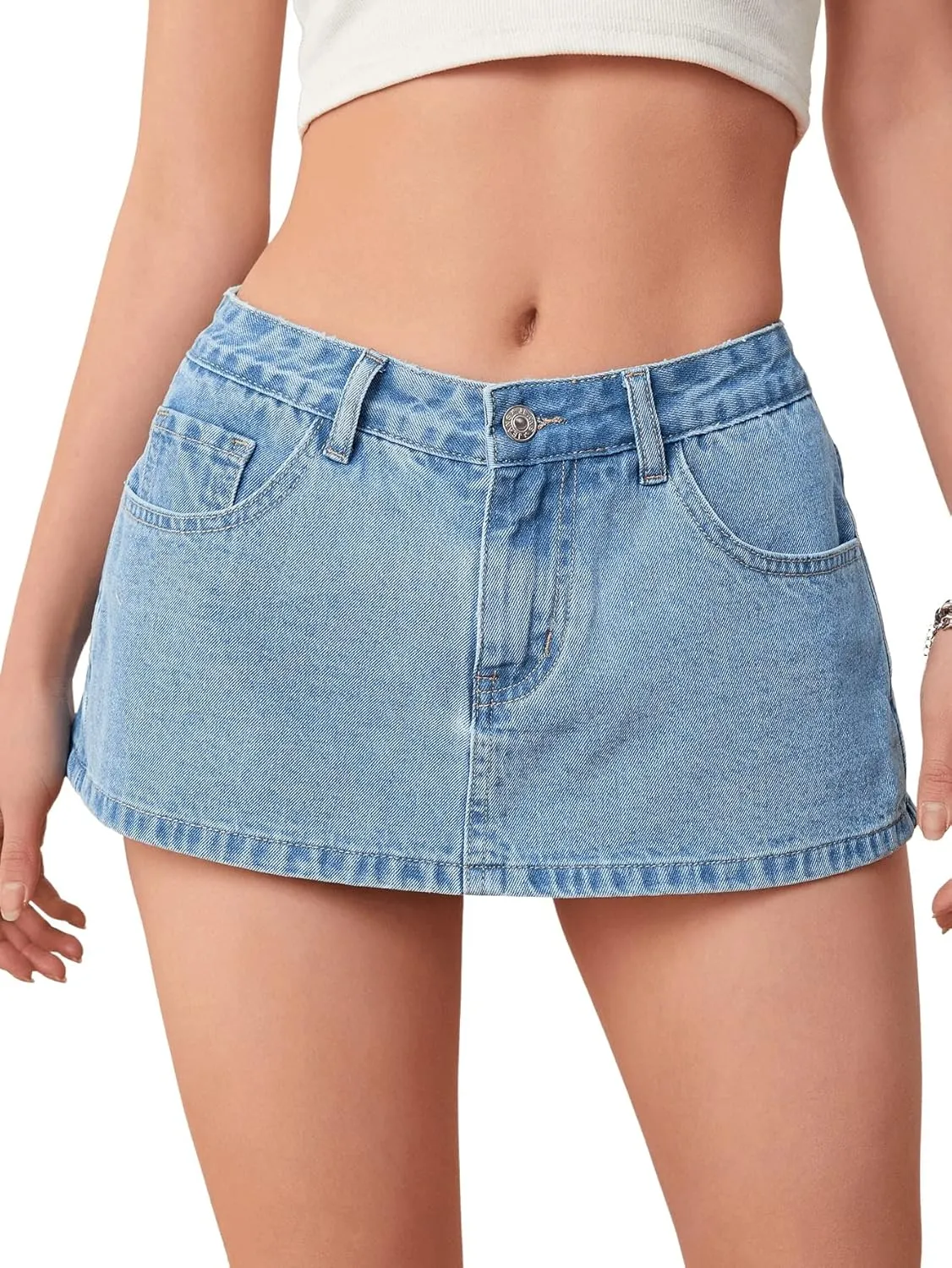 SweatyRocks Women's Low Rise Zip Up Washed Denim Shorts Casual Mini Jean Skort with Pocket