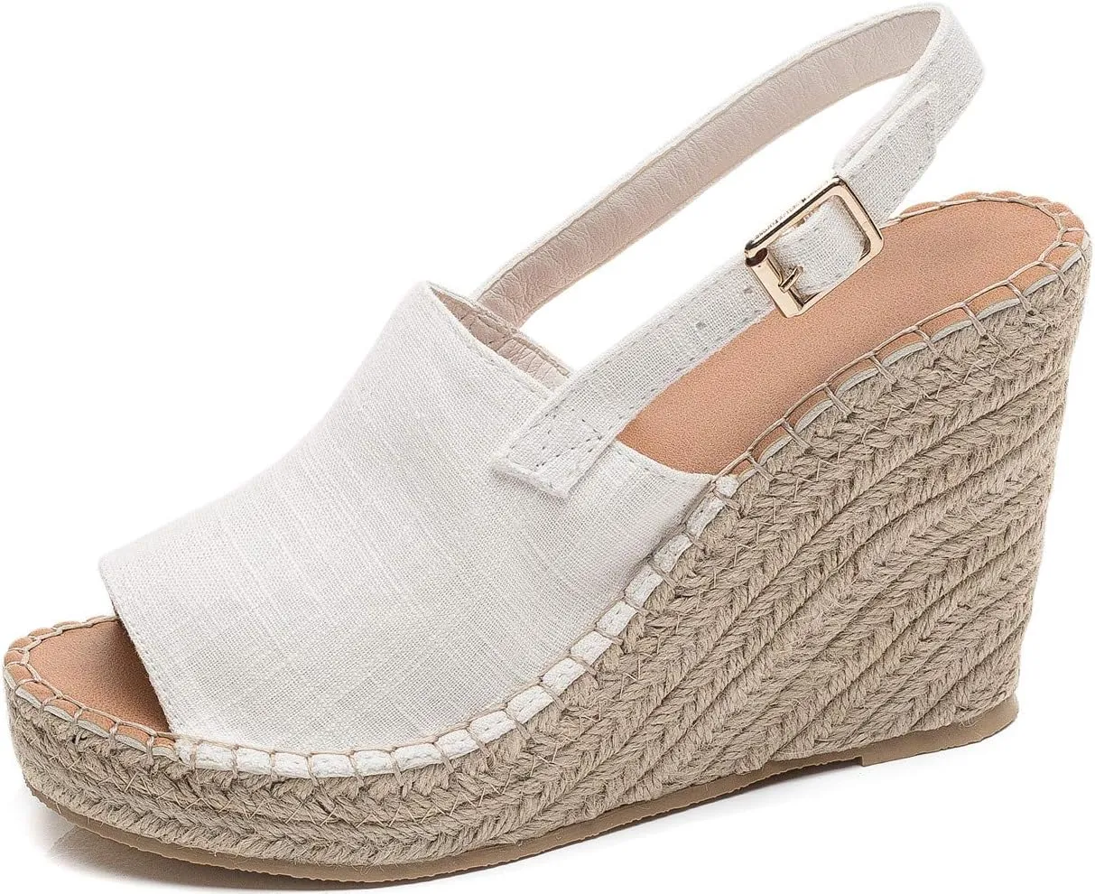 U-lite Women's Ladies Fashion Casual Peep Toe Espadrille Wedges Sandals Ankle Buckle High Platform Roman Shoes