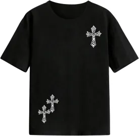 WDIRARA Boy's Cross Graphic T Shirt Short Sleeve Crew Neck Tee Casual Top
