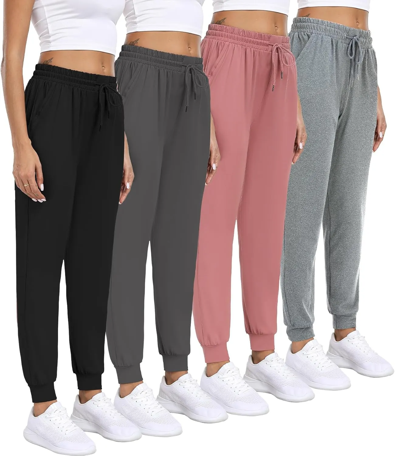 Women Joggers with Pockets,Women's Lightweight Sweatpants Soft Lounge Athletic Yoga Pants 4 Pack