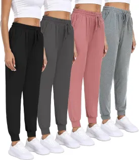 Women Joggers with Pockets,Women's Lightweight Sweatpants Soft Lounge Athletic Yoga Pants 4 Pack