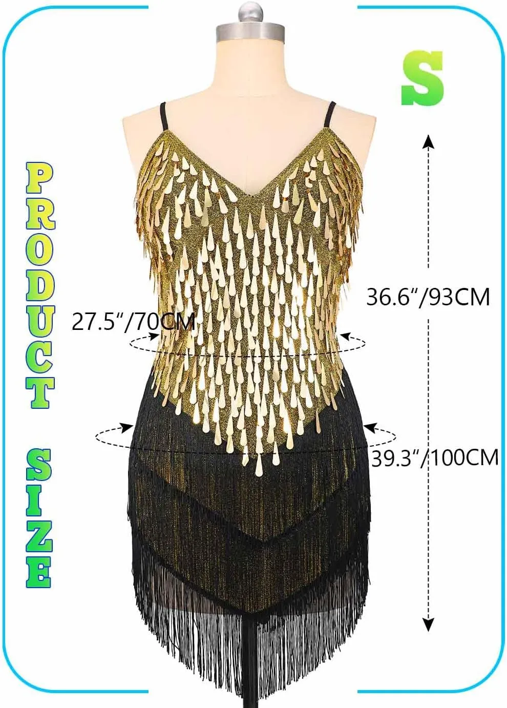Women's Sparkly Sequin Dress Finge Latin Tango Dance Dresses Sexy Mini Dress Clubwear