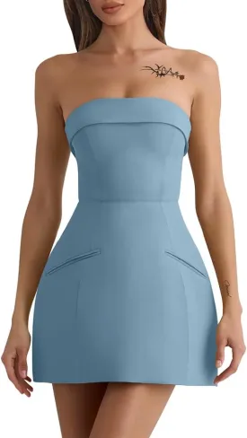 XXTAXN Women's Summer Sexy Sleeveless Tube Formal Party A-line Tulip Back Zipper Mini Dress