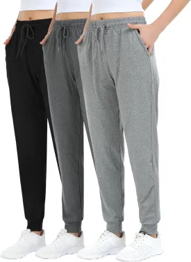 ZENEX 3 Pack Joggers for Women & Women's Sweatpants with Pockets, for Running Yoga Workout Lounge Pants.